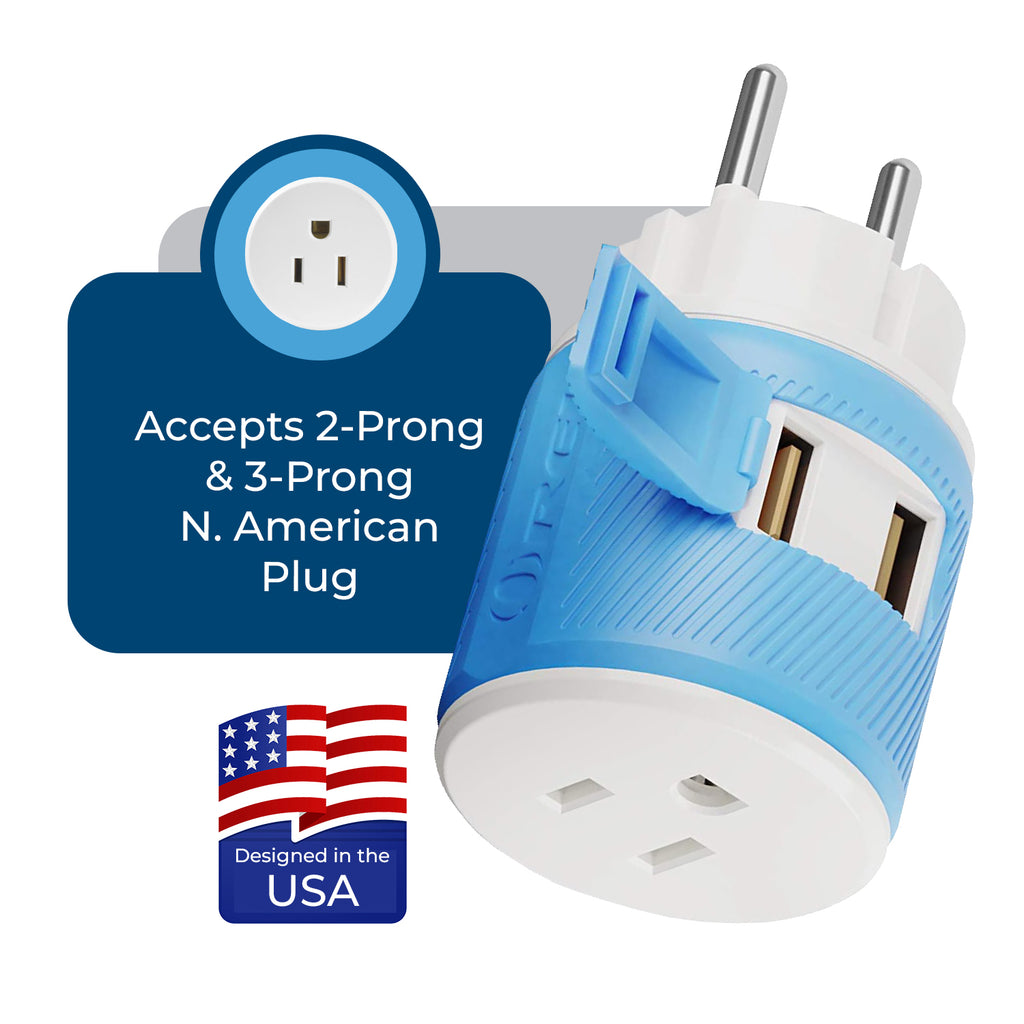 Denmark Travel Adapter - 3 in 1 - 2 USB - Type K - Compact Design (U2U-20)