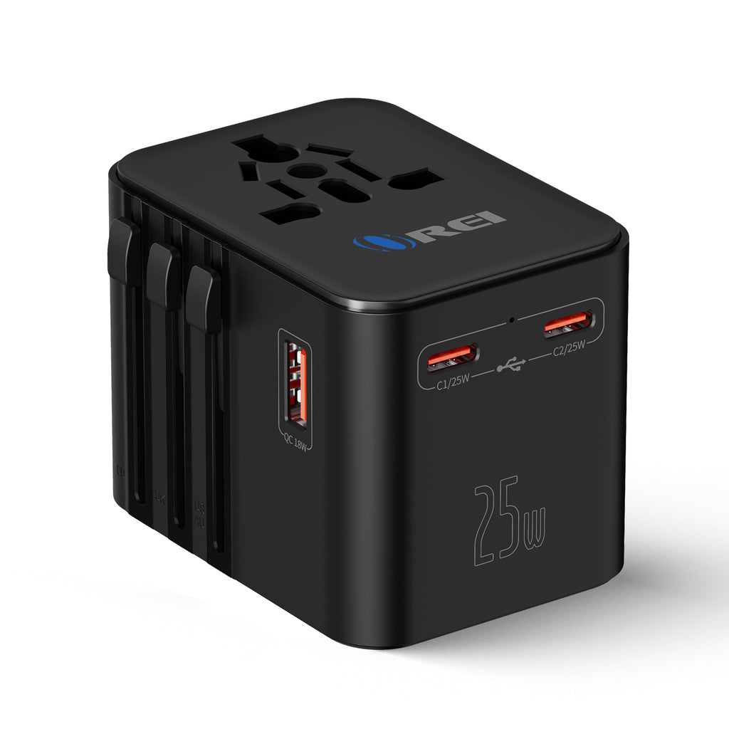 OREI 25W Universal Travel Adapter | 4-in-1 Fast Charger for 150+ Countries | USB-C & USB-A