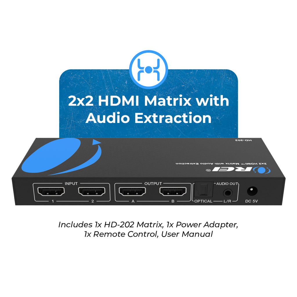 OREI 4K@30Hz 2x2 HDMI Matrix Switch with Audio Extractor (HD-202)