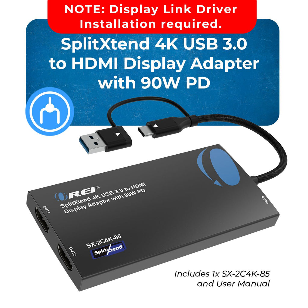 SplitXtend 4K USB 3.0 to HDMI Display Adapter with 90W PD (SX-2C4K-85)