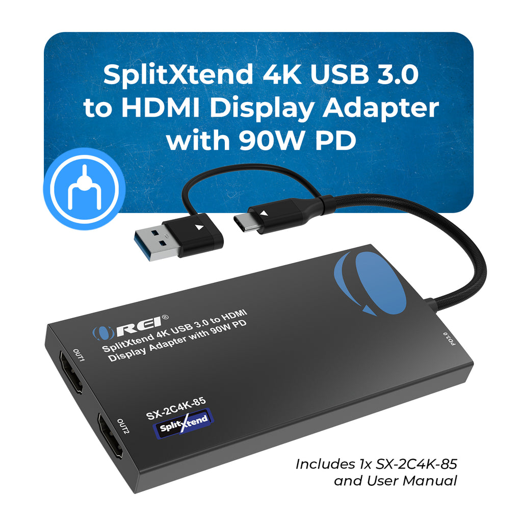 SplitXtend 4K USB 3.0 to HDMI Display Adapter with 90W PD (SX-2C4K-85)