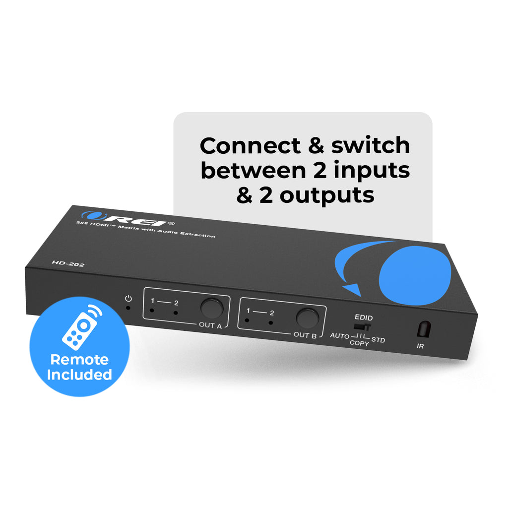 OREI 4K@30Hz 2x2 HDMI Matrix Switch with Audio Extractor (HD-202)