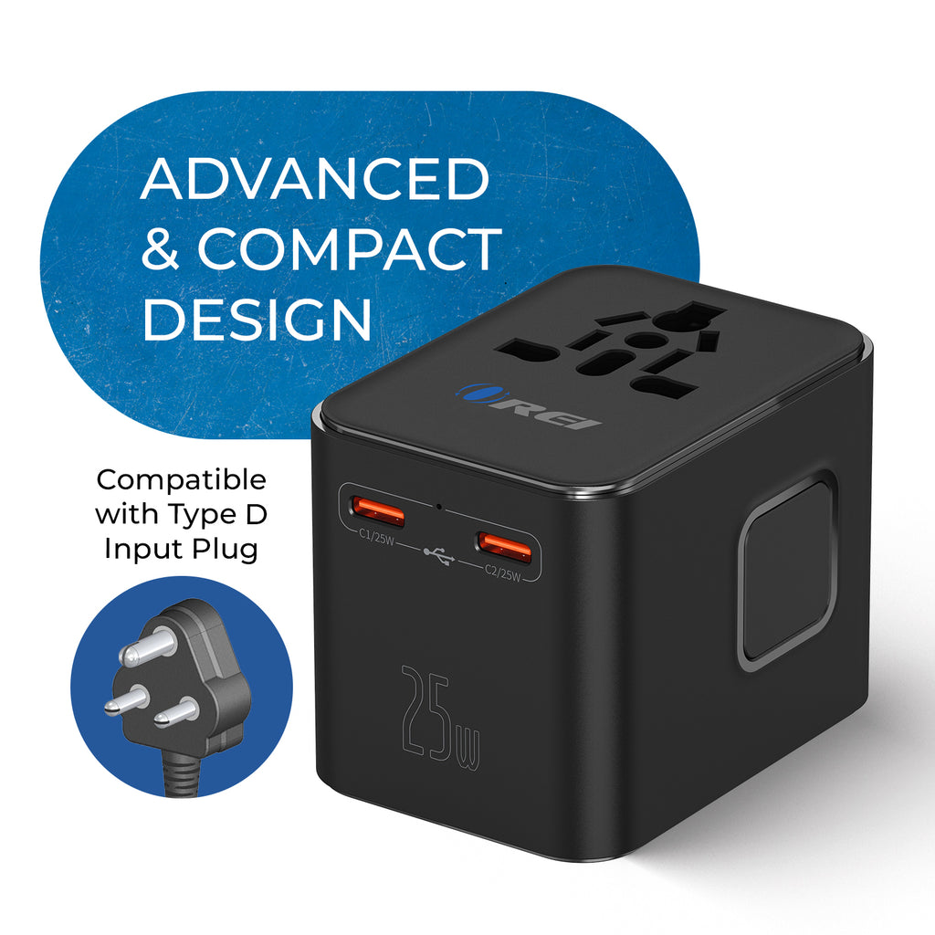 OREI 25W Universal Travel Adapter | 4-in-1 Fast Charger for 150+ Countries | USB-C & USB-A