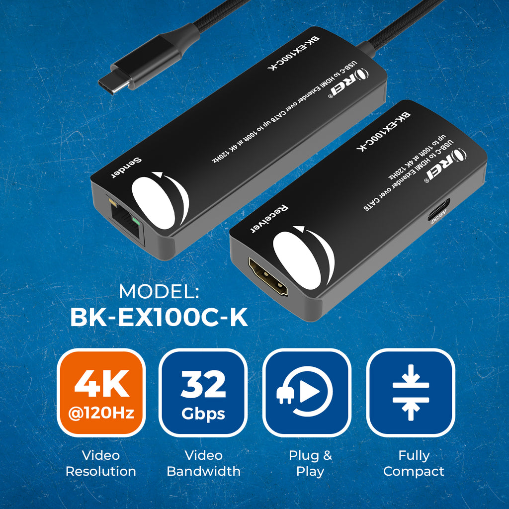 4K@120Hz USB-C to HDMI Extender Over CAT 6/7 Up To 100 Feet (BK-EX100C-K)