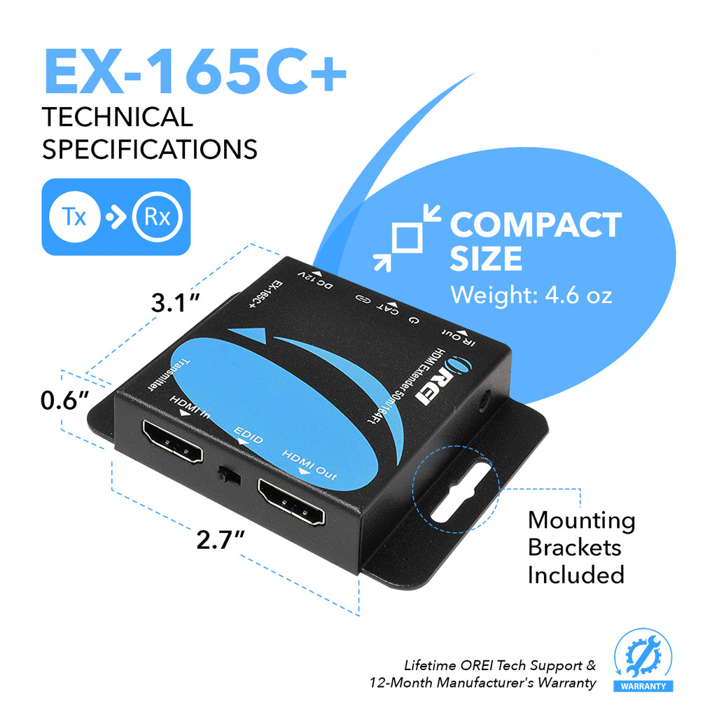 OREI HDMI Extender (70m) with One way IR & PoC (EX-165C+)