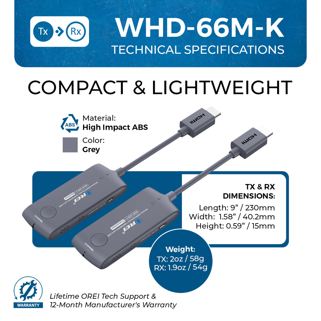 Wireless HDMI Extender Transmitter & Receiver Up to 1080p@60Hz - Upto 20M (WHD-66M-K)