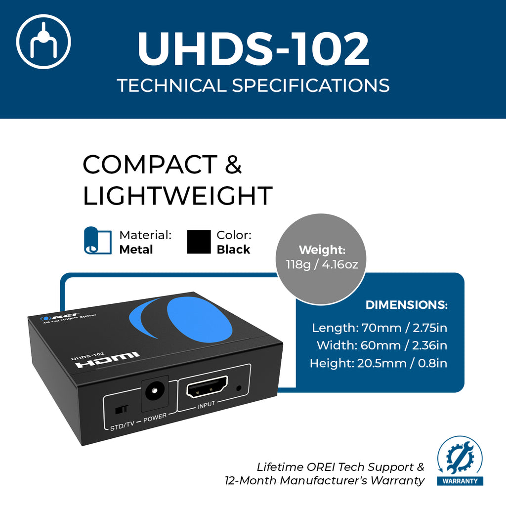 4K@60Hz 1x2 HDMI™ Splitter-UHDS-102