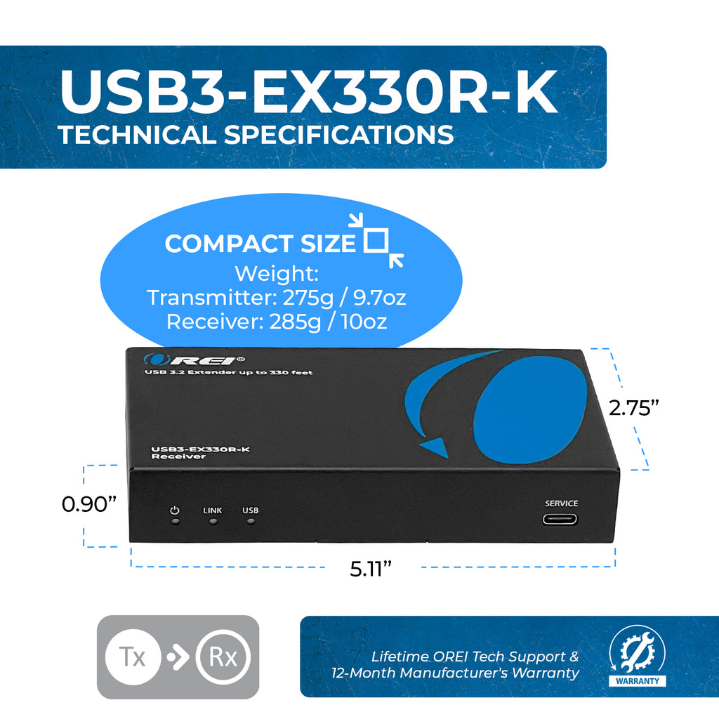 USB3.2 HDBaseT Extender (USB-B to USB-A) - 330ft (cat6)-USB3-EX330R-K