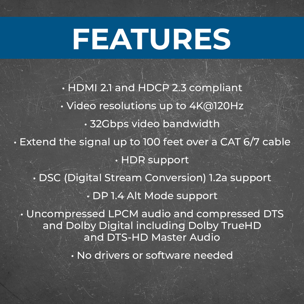 4K@120Hz USB-C to HDMI Extender Over CAT 6/7 Up To 100 Feet (BK-EX100C-K)