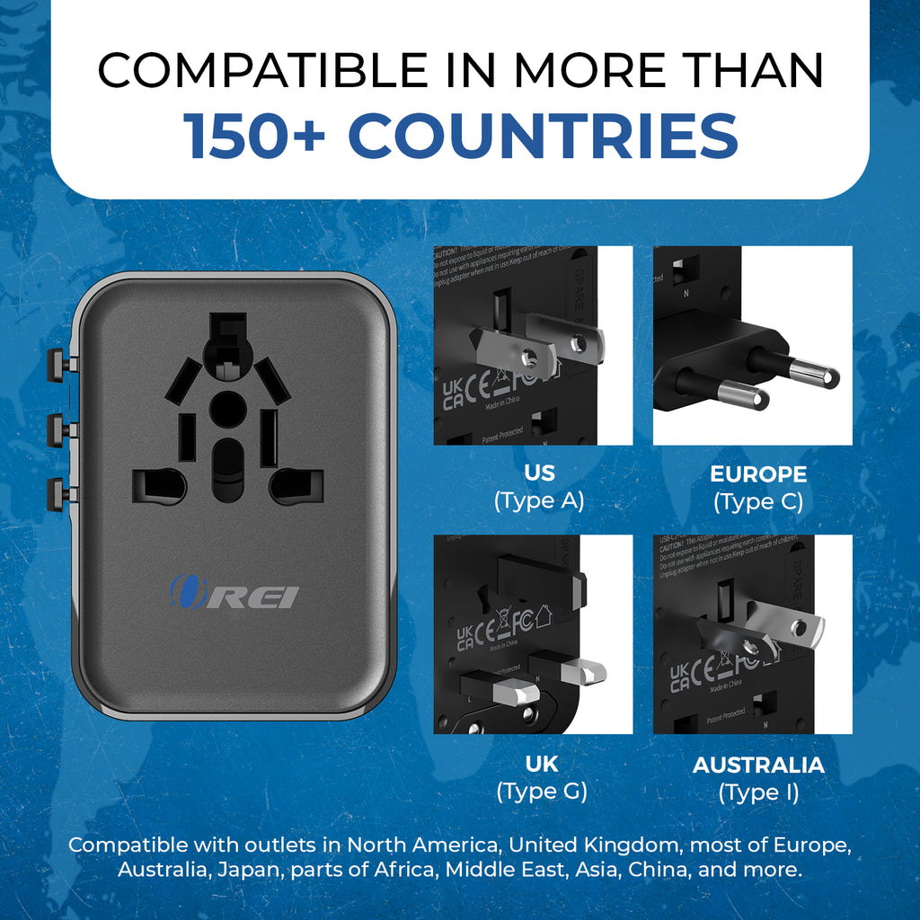 OREI 25W Universal Travel Adapter | 4-in-1 Fast Charger for 150+ Countries | USB-C & USB-A