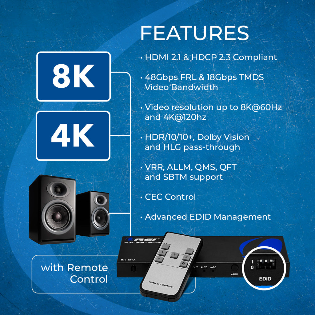 8K HDMI Switcher With ARC/eARC Audio Extraction (BK-401ARC)