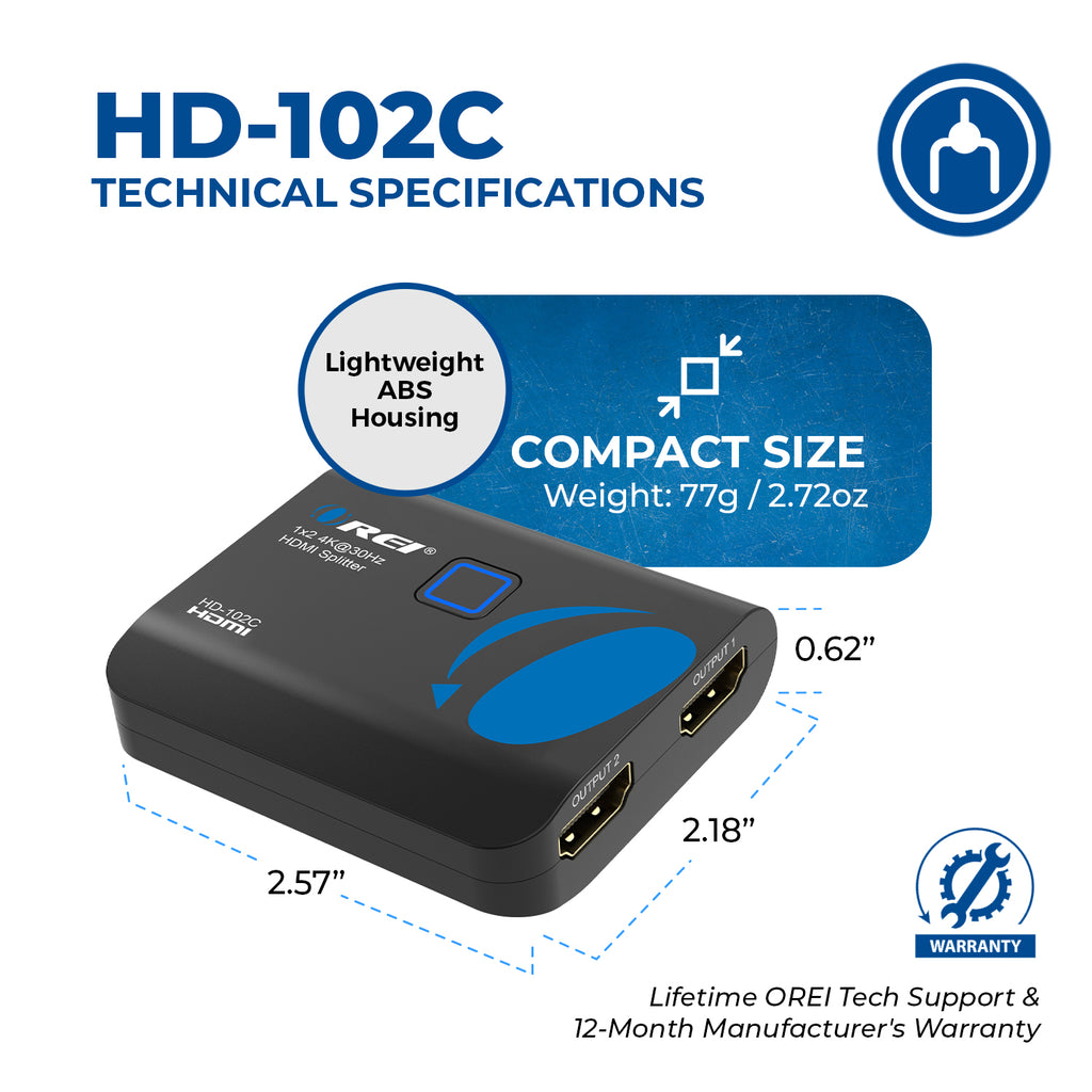 HDMI Splitter 1 input 2 output 4K@30Hz with HDMI Male Connector (HD-102C)