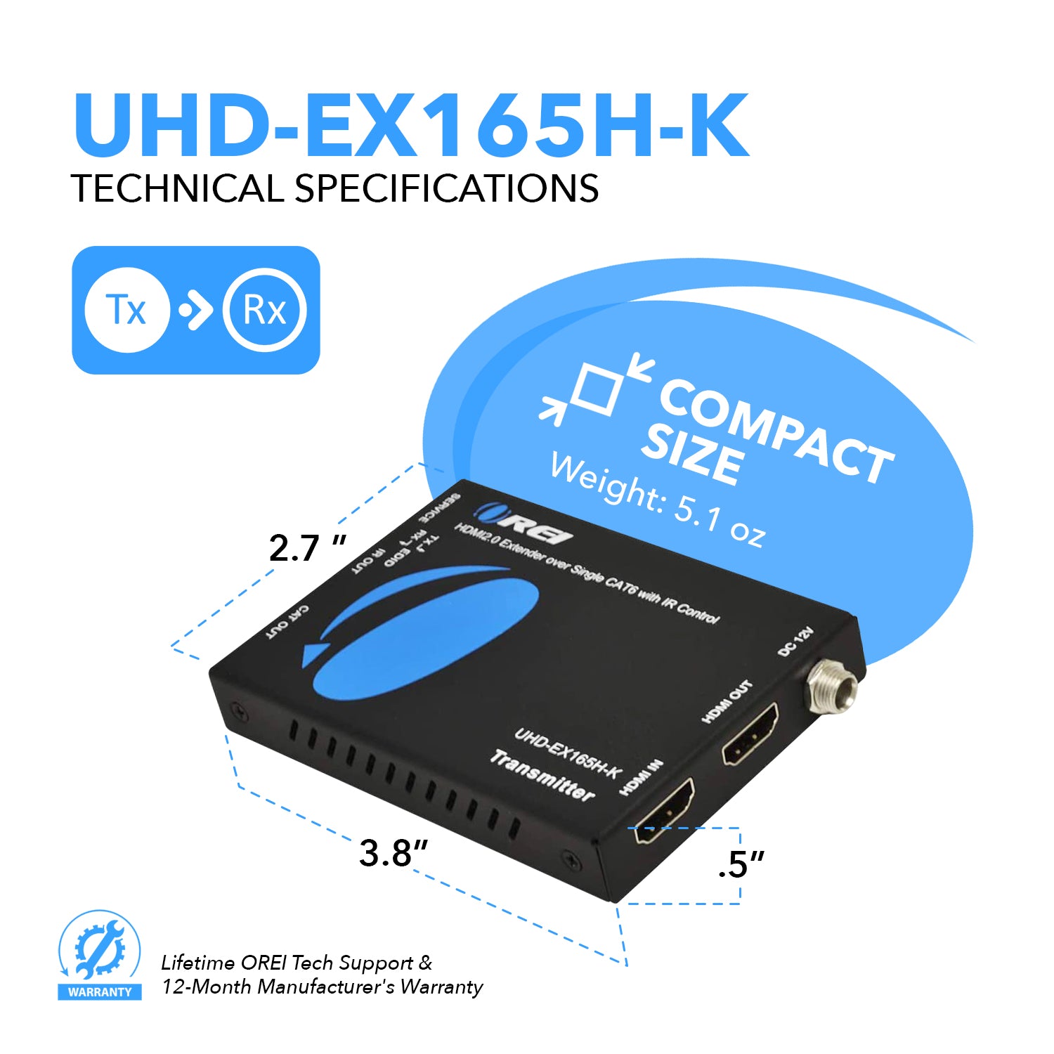 OREI 4K@30Hz 4:2:0 HDMI Extender Over Cat6/7 Ethernet LAN Cable – Up to 170  ft (51m) – IR Signal (EX-170C)