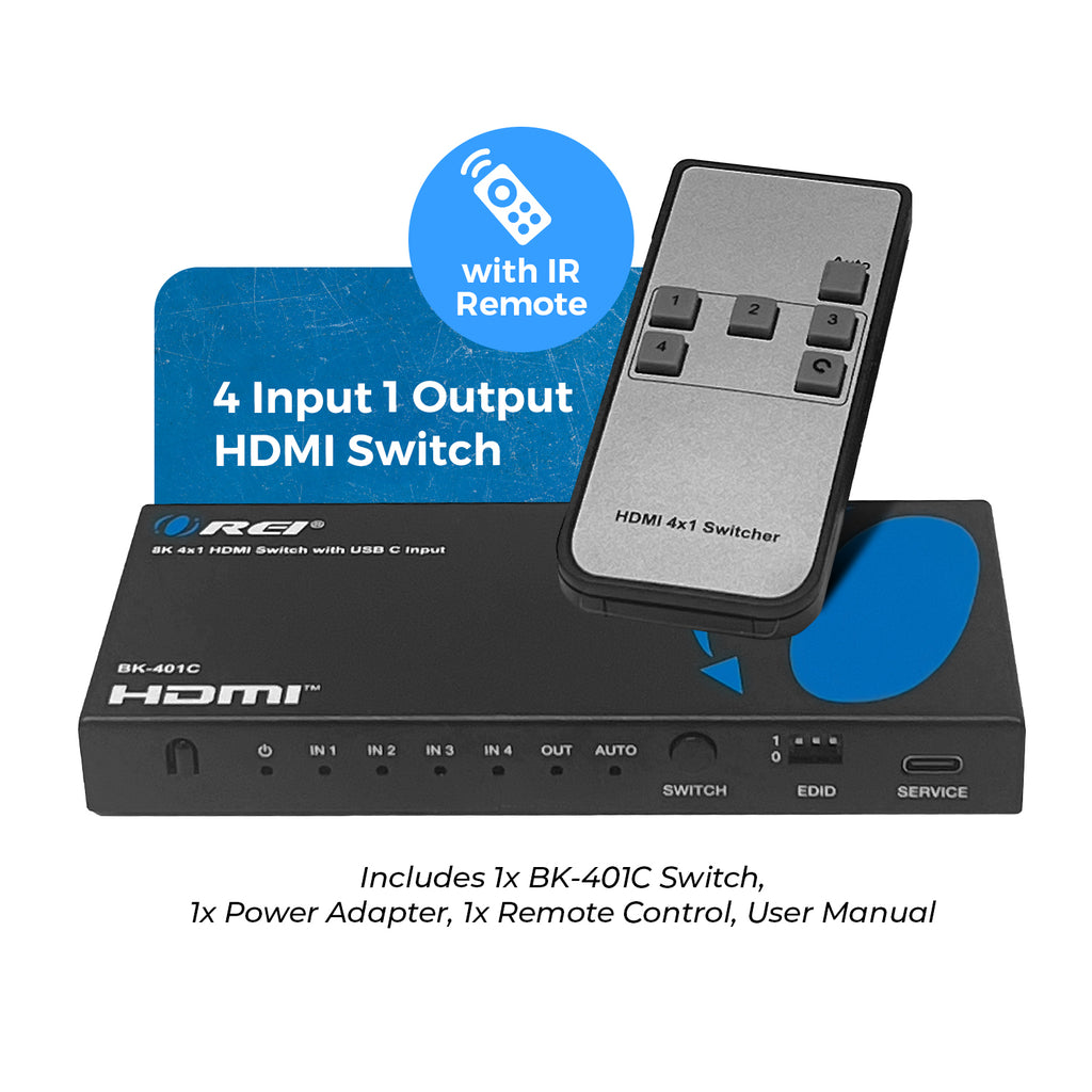 8K 4x1 HDMI Switch with USB C Input (BK-401C)