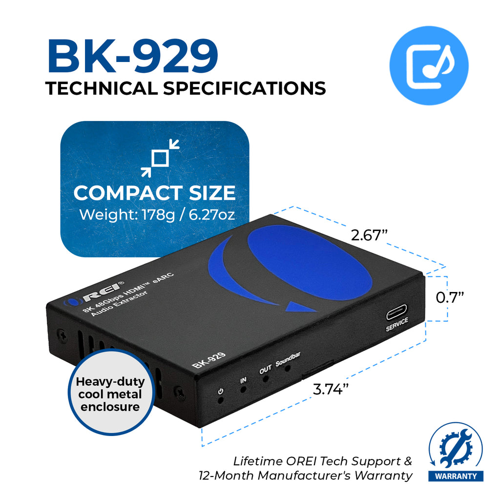 8K Audio Extractor with ARC/eARC output for Dolby Atmos and DTS: X (BK-929)