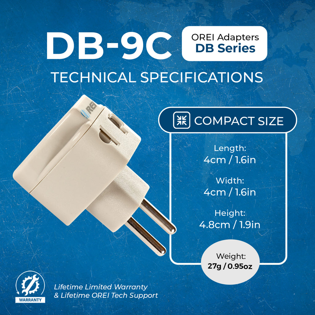 European Travel Adapter - 2 in 1 - Type C - Compact Design (DB-9C)