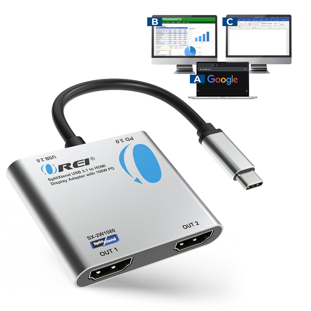 SplitXtend USB 3.1 to HDMI Display Adapter with 100W PD (SX-2W1080)