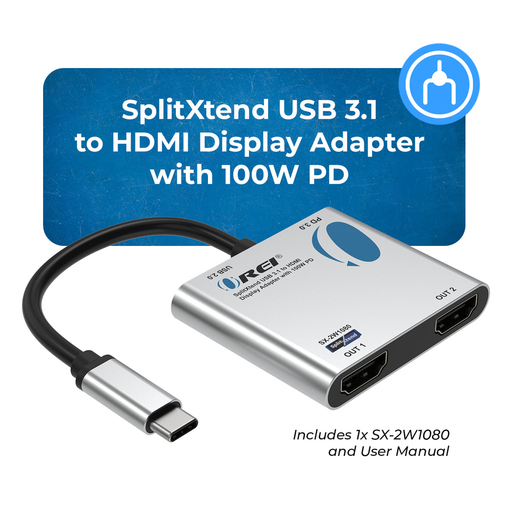 SplitXtend USB 3.1 to HDMI Display Adapter with 100W PD (SX-2W1080)