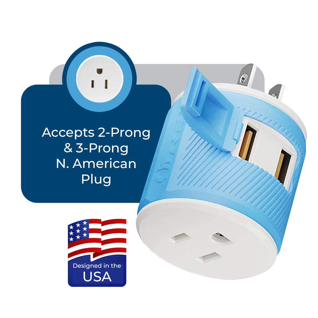 Japan, Philippines Travel Adapter - 3 in 1 - 2 USB - Type A - Compact Design (U2U-6)