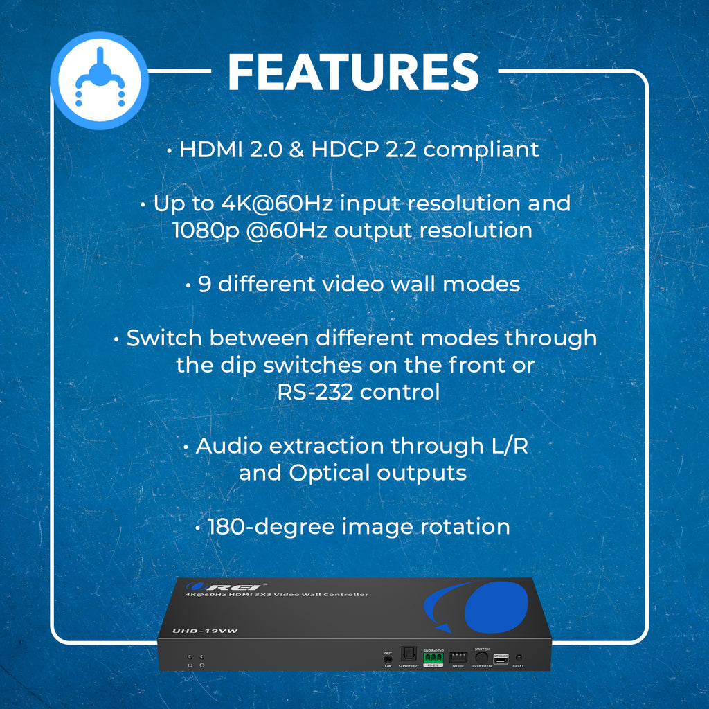 HDMI 3X3 Video Wall Controller With Micro-USB Port (UHD-19VW)