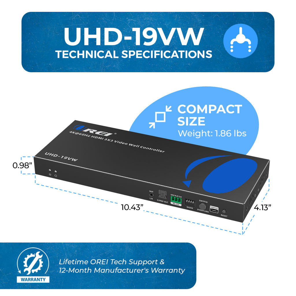 HDMI 3X3 Video Wall Controller With Micro-USB Port (UHD-19VW)