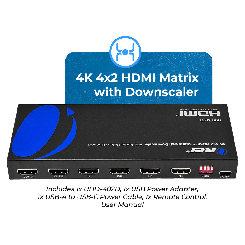 4K 4x2 HDMI Matrix Switch With ARC Audio Extraction, HDR & Downscaling (UHD-402D)