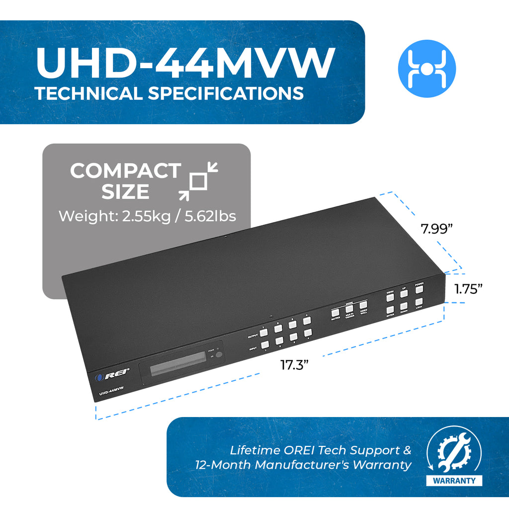 4x4 4k HDMI Matrix - With Video wall control, Multiview functionality, Audio Extraction, CEC & IR Matrix  (UHD-44MVW)