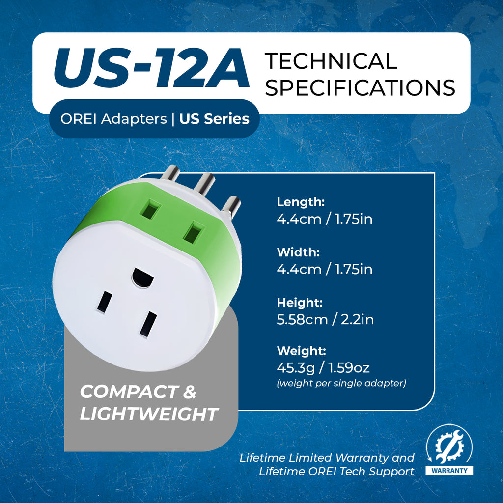 Italy, Uruguay Travel Adapter - 2 in 1 - Type L - Compact Design (US-12A)