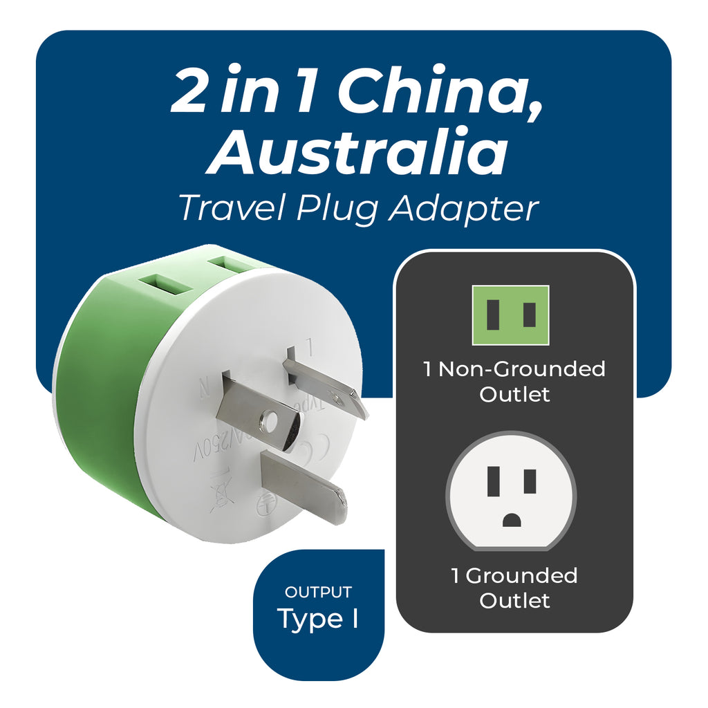 Australia, New Zealand Travel Adapter - 2 in 1 - Type I - Compact Design (US-16)