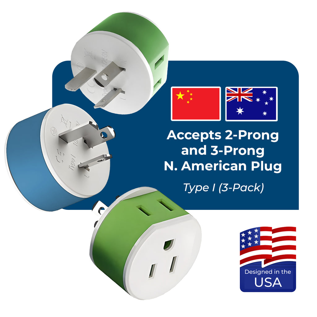 Australia, New Zealand Travel Adapter - 2 in 1 - Type I - Compact Design (US-16)