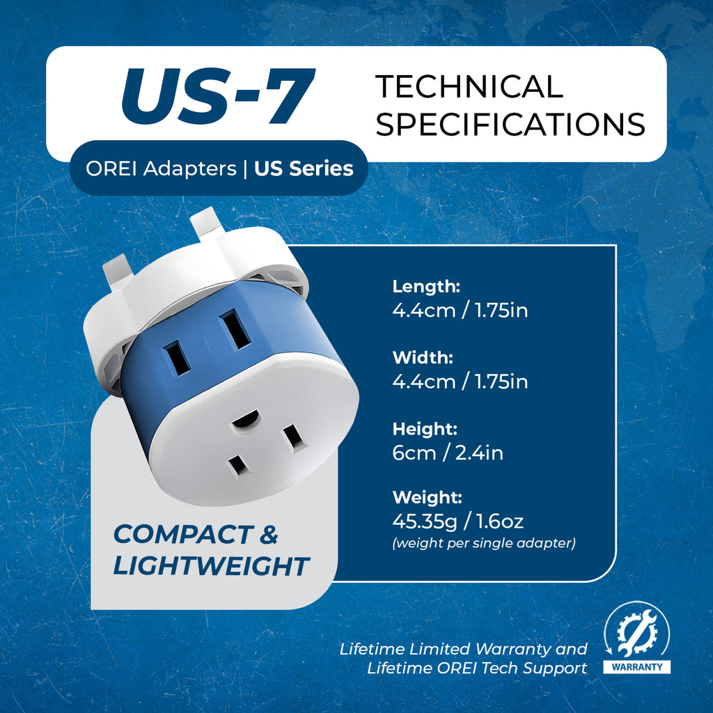 UK, Dubai Travel Adapter - 2 in 1 - Type G - Compact Design (US-7)