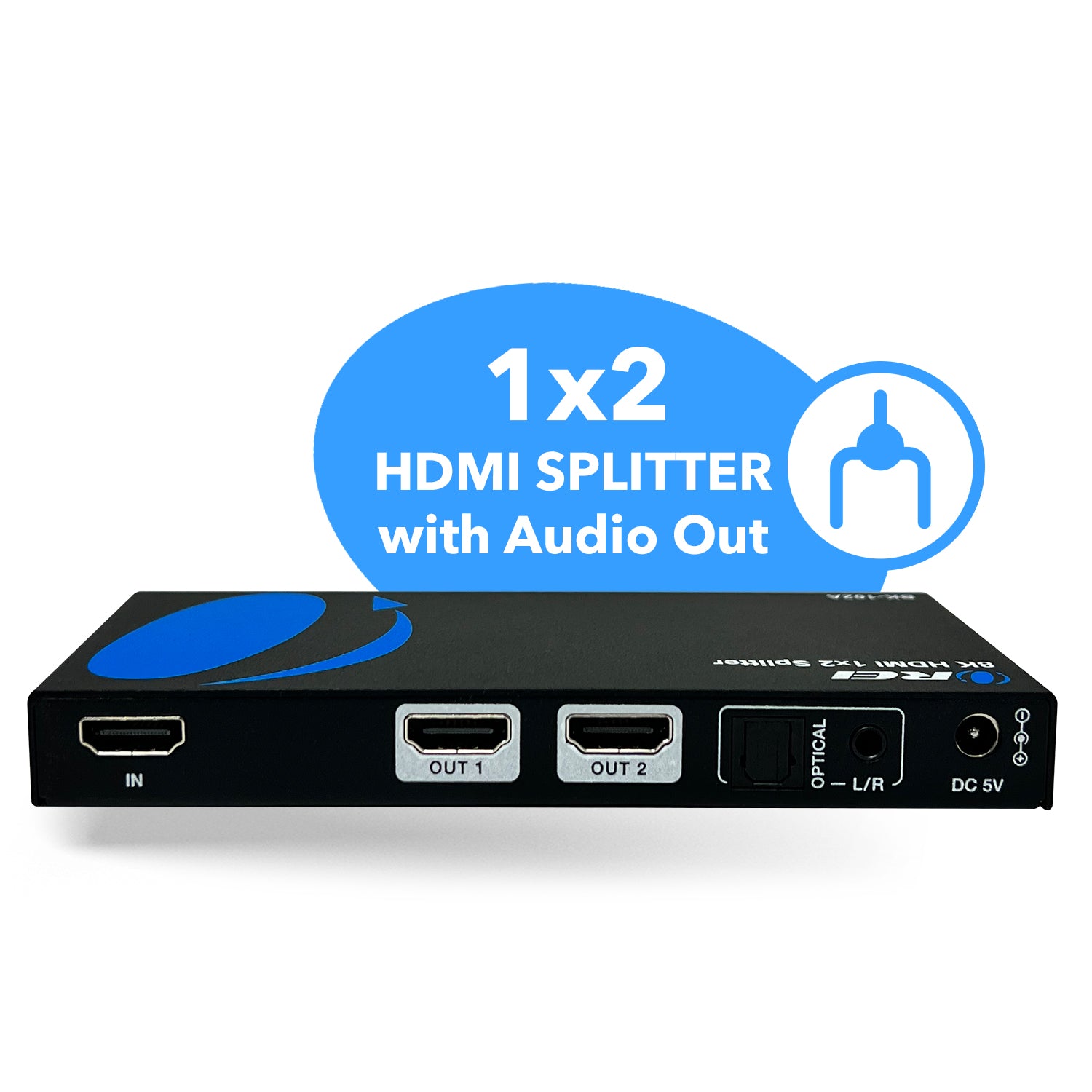 1x2 HDMI Splitter W/ Audio Out: 1-In 2-Out, UltraHD 8K, EDID (BK