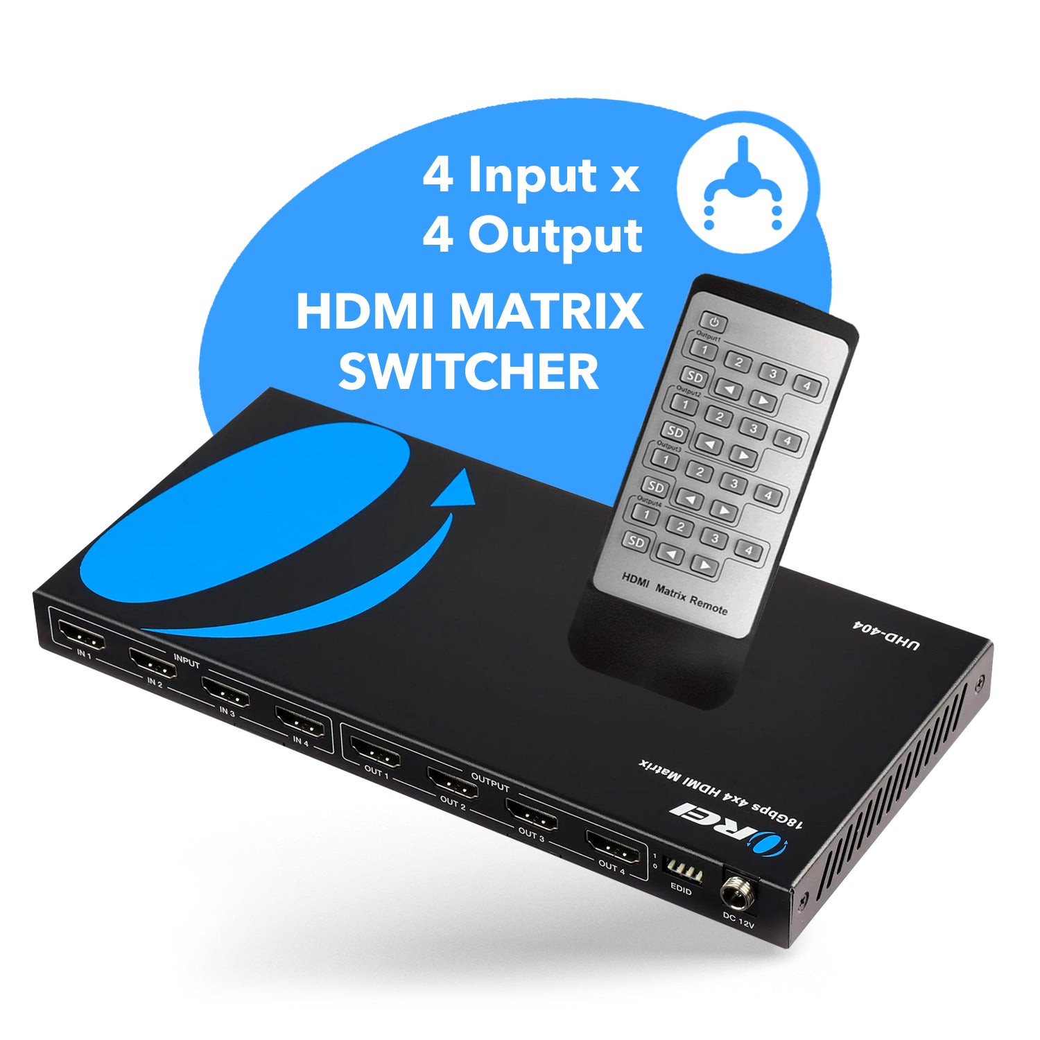 Ultra HD 4x4 HDMI Matrix Switch 4K @60Hz with IR Remote (UHD-404) OREI