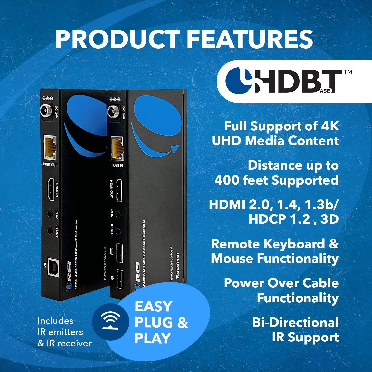 OREI 4K@60Hz 4X1 HDMI KVM Extender Switch Upto 230 Ft (UHD41-EX230-KVM