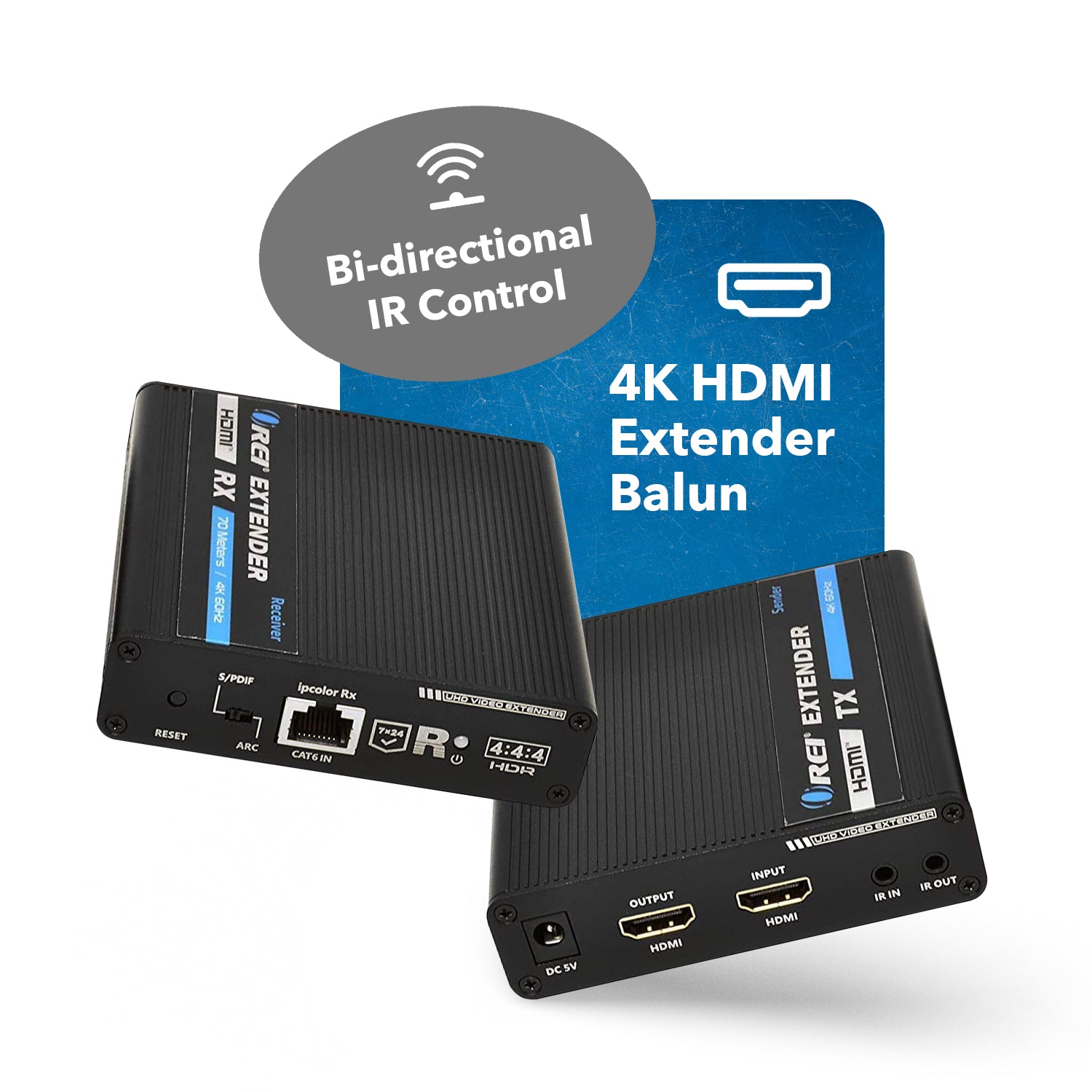 1x2 4K HDMI Extender Splitter Over Single CAT6/7 Up to 230 Ft - ipcolor  Technology 18 Gbps, Bi-directional IR, RS-232, EDID (UHD12-IPC230-K)