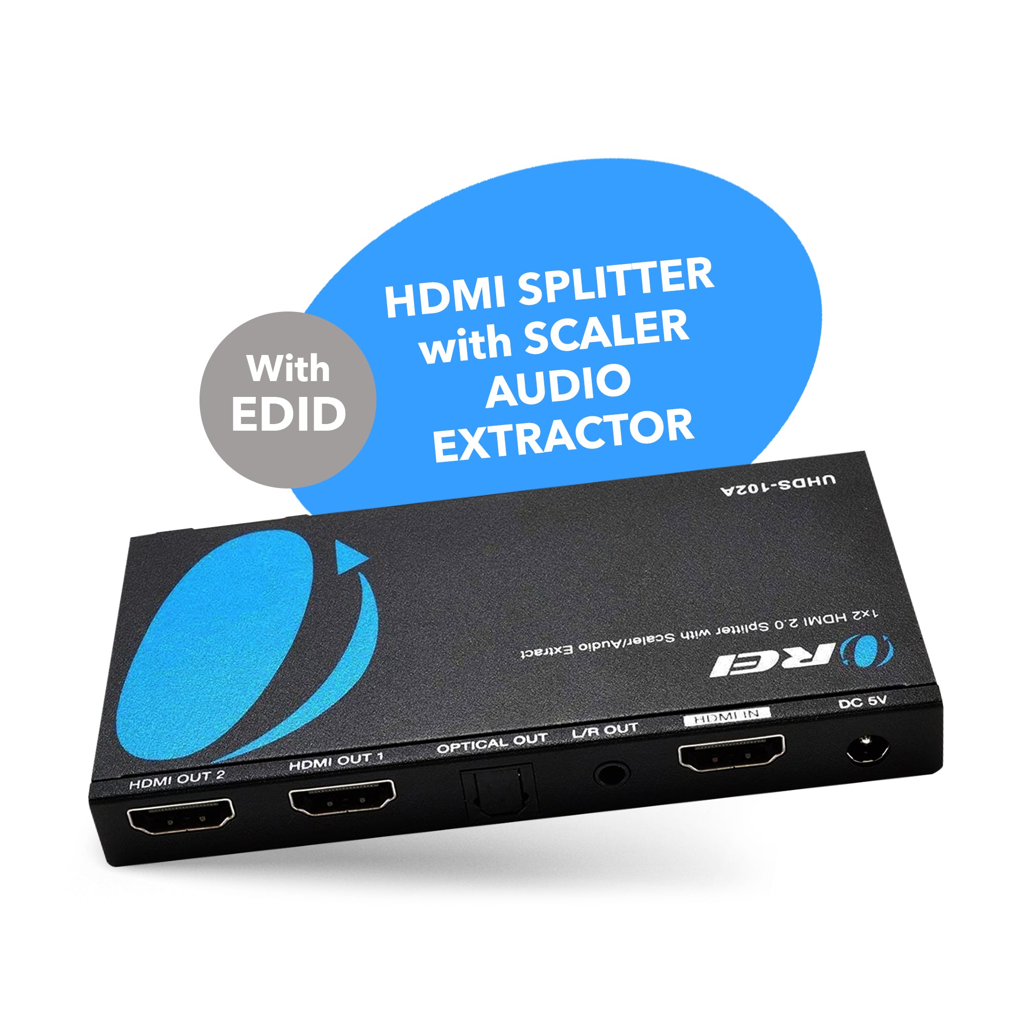 1x2 HDMI Splitter: UltraHD 4K with EDID, Downscale, and Audio Extraction (UHDS-102A) OREI
