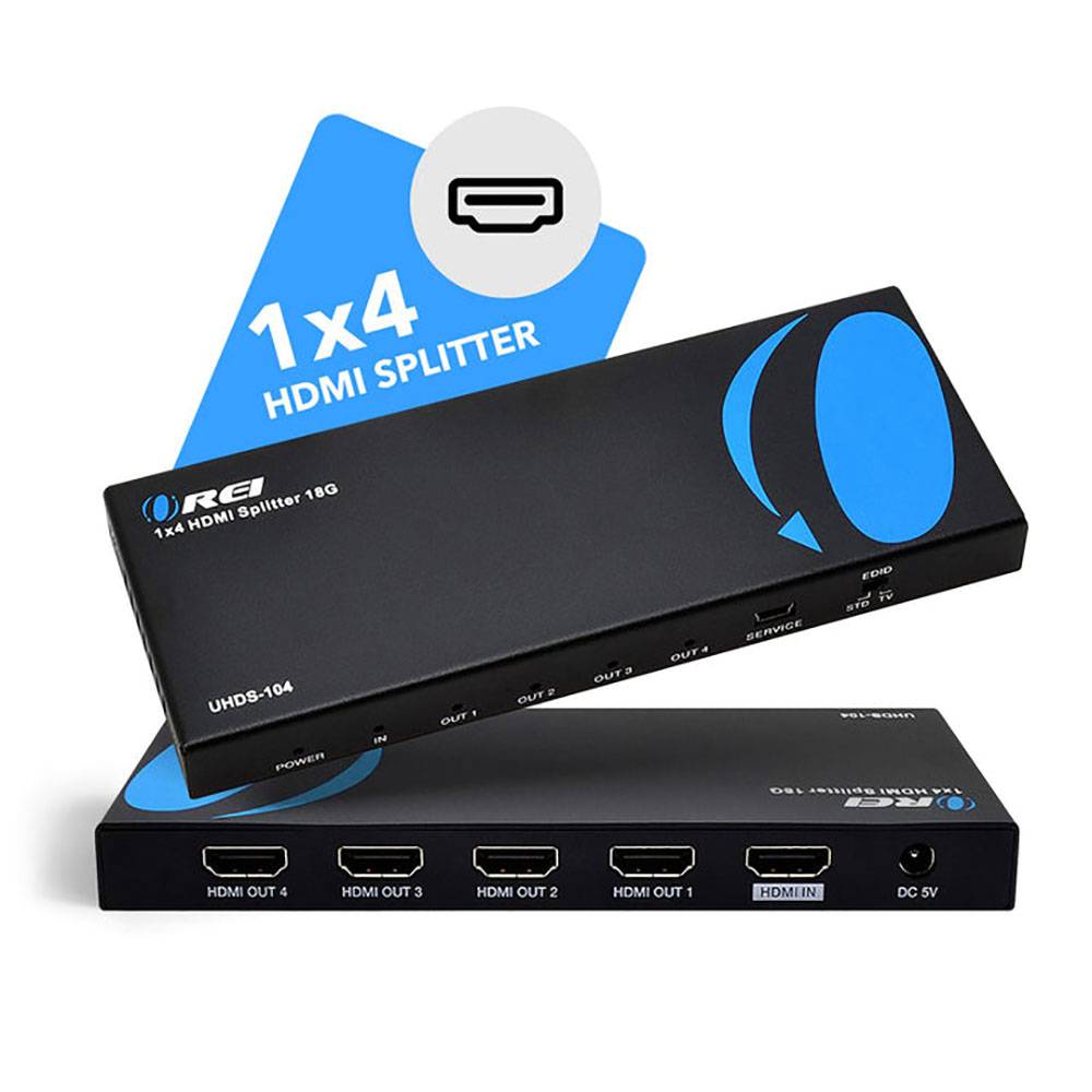 4K HDMI Splitter 1 in 4 Out, 4K@30Hz 1x4 HDMI Splitter 4 Way Powered  Distributor Duplicate Mirror (1 Input to 4 Outputs)
