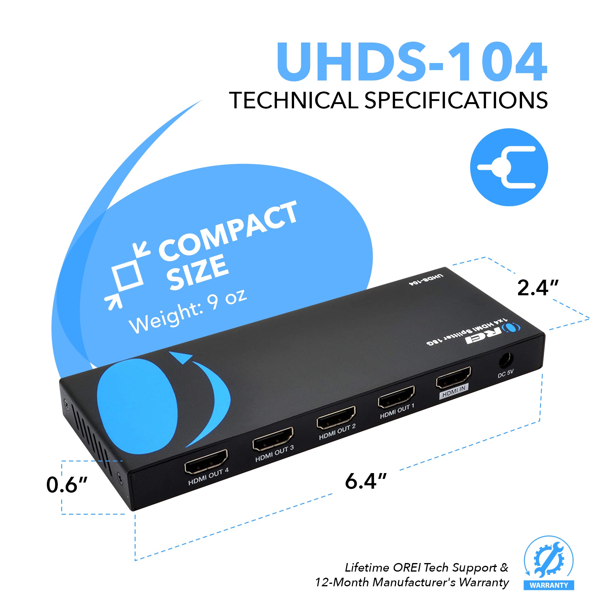 HDMI Splitter Supporting 1X4 Multi-Resolution Output - J-Tech Digital
