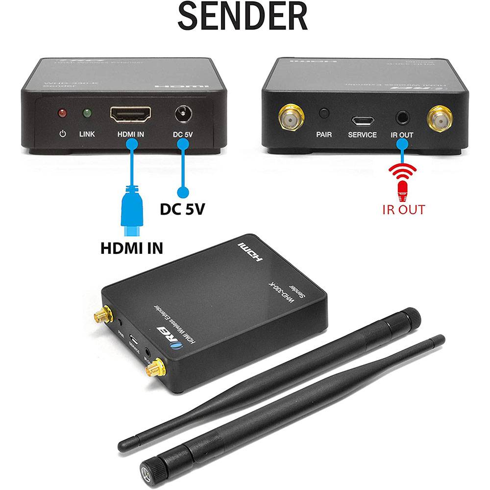 Wireless HDMI Transmitter & Receiver Extender 300 Feet -1080P Hz-IR Support (WHD-330-K-B) | OREI